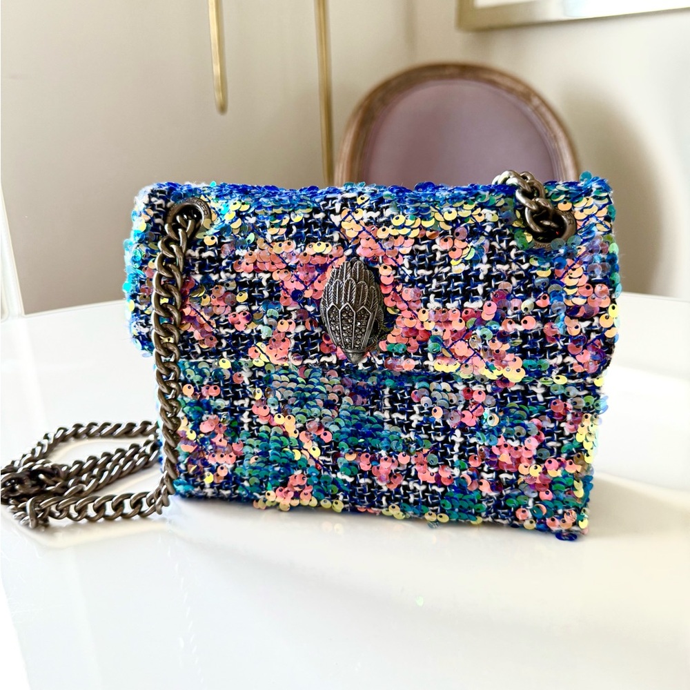 Kurt Geiger Crossbody Bag in Blue and Pink Tweed